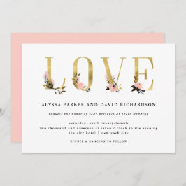 Invitación Elegante texto floral dorado | Boda de amor