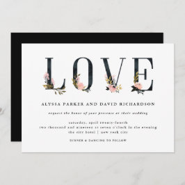 Invitación Elegante texto floral negro | Boda de amor