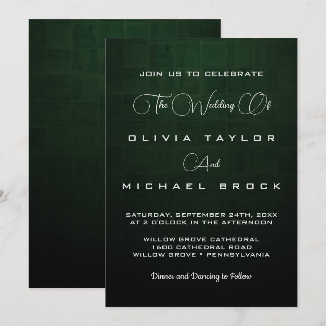 Invitación Elegante texto plateado sobre el boda de fondo osc (Anverso / Reverso)