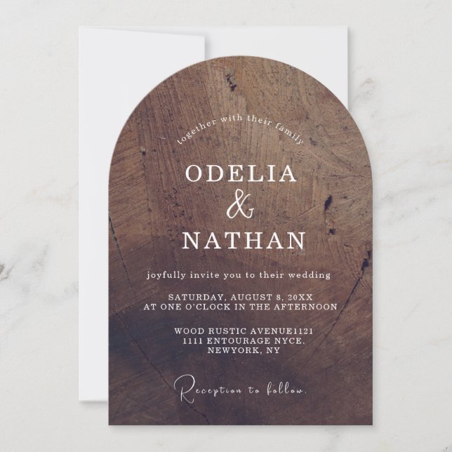 Invitación Elegante textura de grano de madera rústica arquea (Anverso)