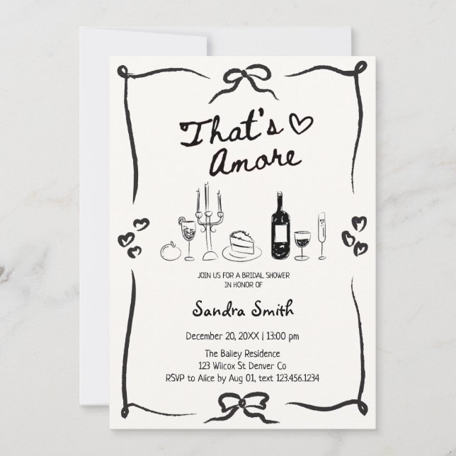 Invitación Elegante That's Amore Despedida de Soltera Dibujad (Anverso)