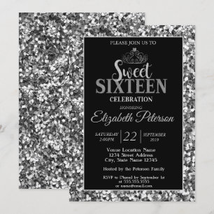 Invitación Elegante Tiara con Estilo, Lentejuelas Plateadas D