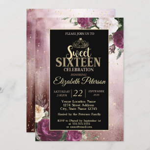 Invitación Elegante Tiara de Oro, Fiesta Frame Burgundy Sweet