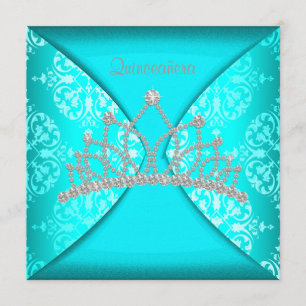 Invitación Elegante Tiara de Princesa Azul Turquesa Quinceañe