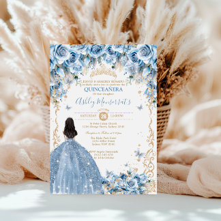 Invitación Elegante Tiara de Princesa Quinceañera Azul Bebé D