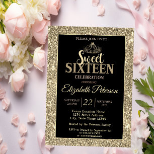 Invitación Elegante Tiara Dorada con Estilo, Fiesta Dulce 16 