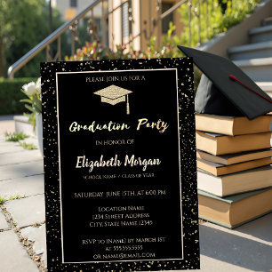 Invitación Elegante Tiara Dorada de Purpurina Gorra de Gradua