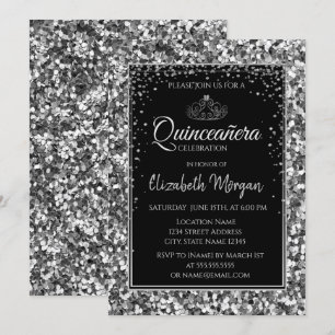 Invitación Elegante Tiara Moderna de Plata, Quinceañera con L