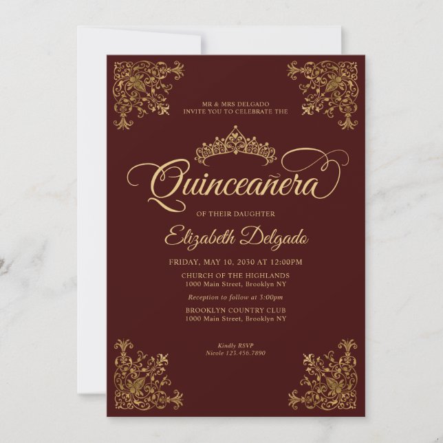 Invitación Elegante Tiara Quinceanera (Anverso)