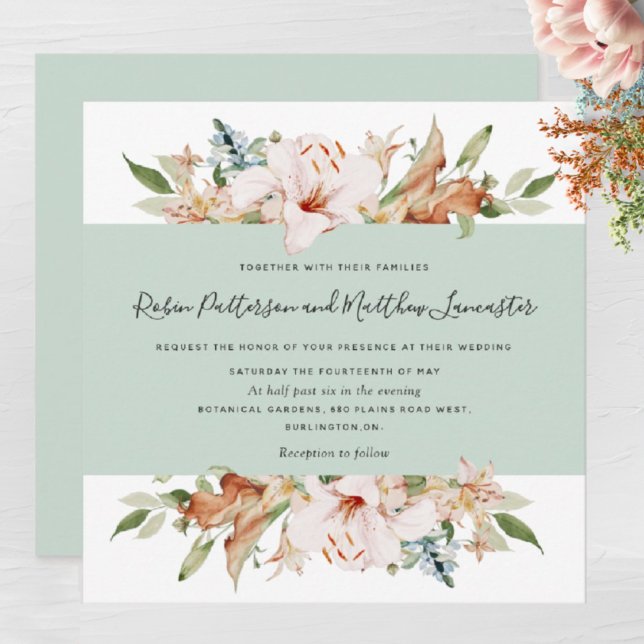Invitación Elegante tierra florece sabio Boda de Green Square (Subido por el creador)