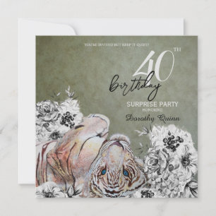 Invitación Elegante Tigre Botánico Floral Sorpresa Cumpleaños