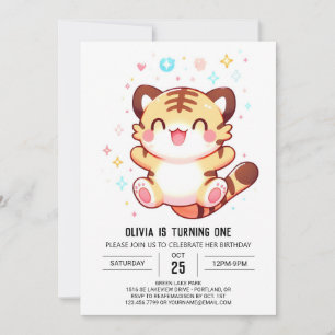 Invitación Elegante Tigre, primer cumpleaños