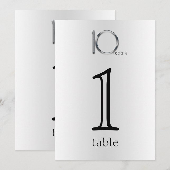 Invitación Elegante Tin 10 Aniversario Número de la Mesa (Anverso / Reverso)