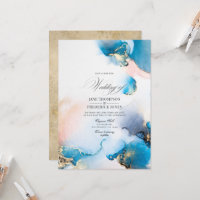 Elegante Tinta Alcohólica Azul y Dorada con Acento
