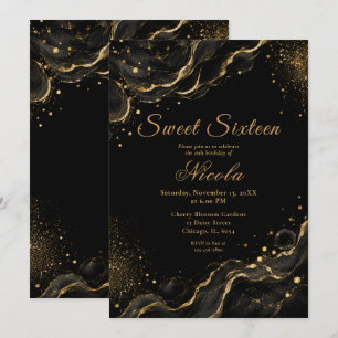 Invitación Elegante Tinta Alcohólica Dorada Cumpleaños Diecis