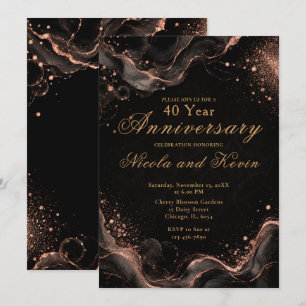 Invitación Elegante Tinta Alcohólica Negra y Rosa 40 Aniversa