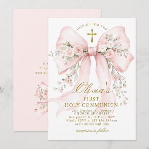 Invitación Elegante Tinte Rosa Floral Primera Comunión