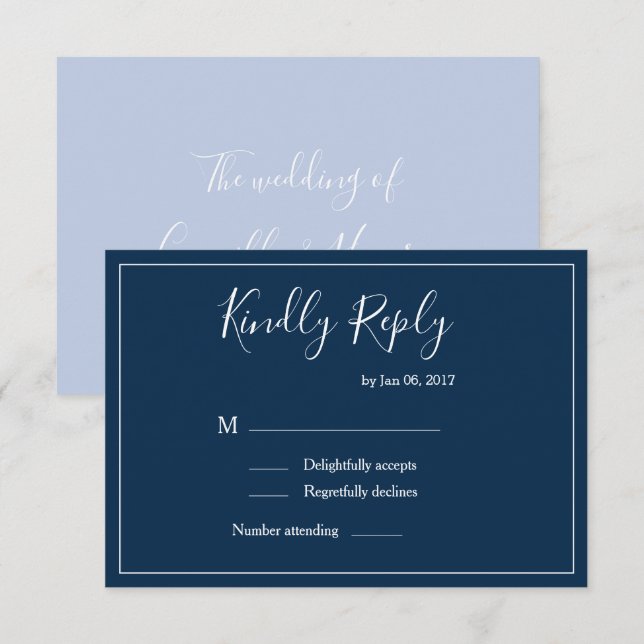 Invitación Elegante tipo azul oscuro blanco blanco moderno rs (Anverso / Reverso)