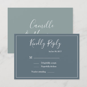 Invitación Elegante tipo de respuesta de boda moderna azul bl