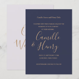 Invitación Elegante tipo real azul dorado lilo boda moderno