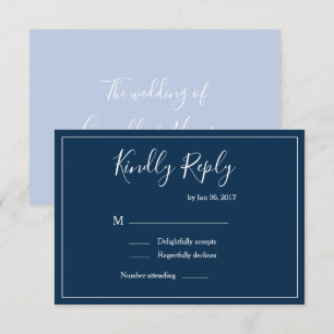 Invitación Elegante tipo respuesta de boda moderna azul oscur