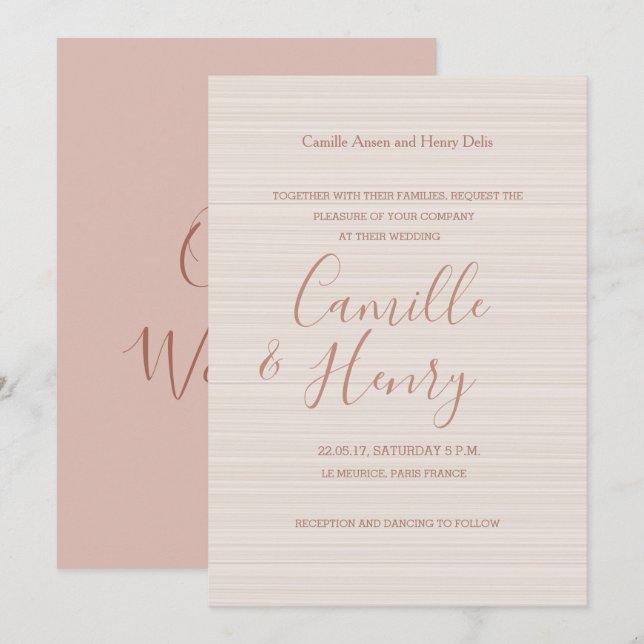 Invitación Elegante tipo rosa rayas suaves boda moderno (Anverso / Reverso)