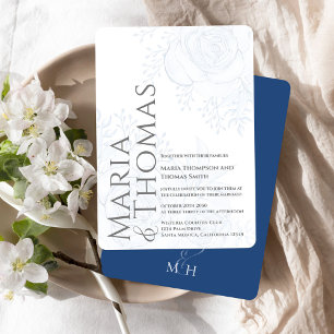 Invitación Elegante tipografía audaz Clásica Floral Azul