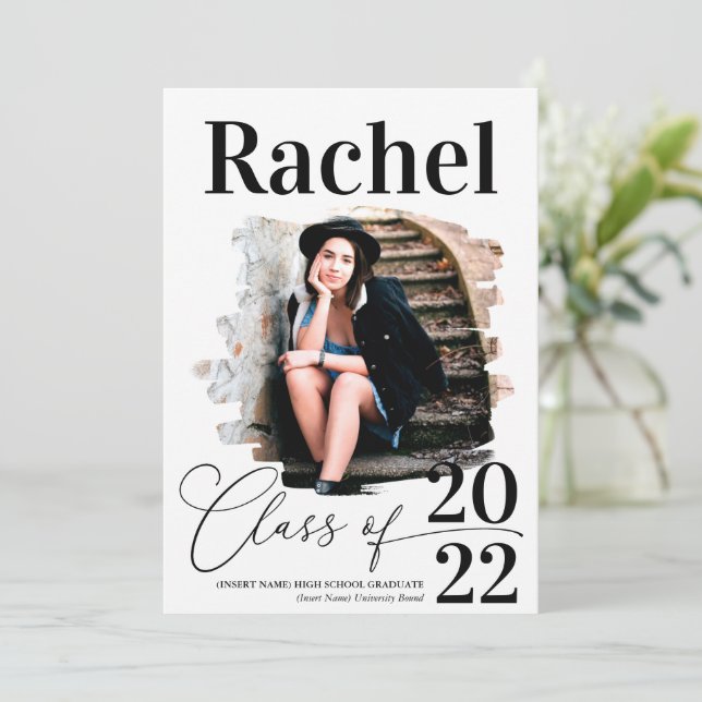 Invitación Elegante tipografía blanca negra clase de graduaci (Anverso de pie)