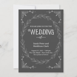 Invitación Elegante tipografía boda blanco negro clásico
