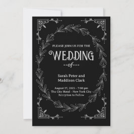Invitación Elegante tipografía boda blanco negro clásico