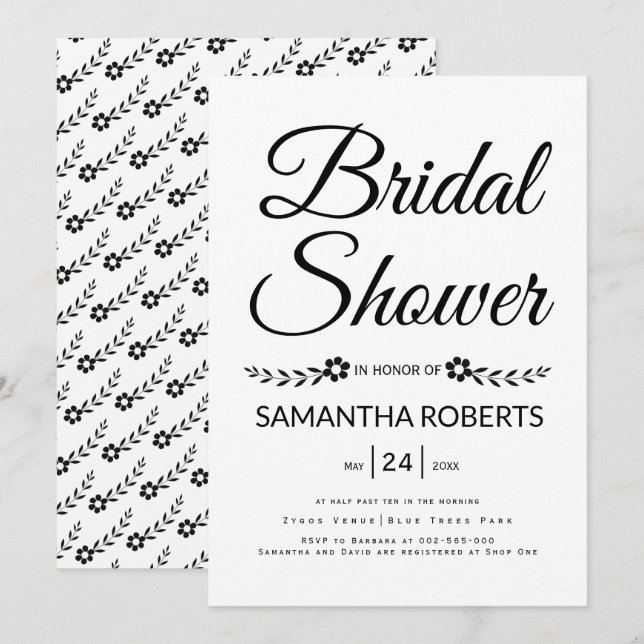 Invitación Elegante tipografía boda de ducha de novia (Anverso / Reverso)