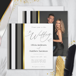 Invitación Elegante tipografía Boda de franja de oro blanco n