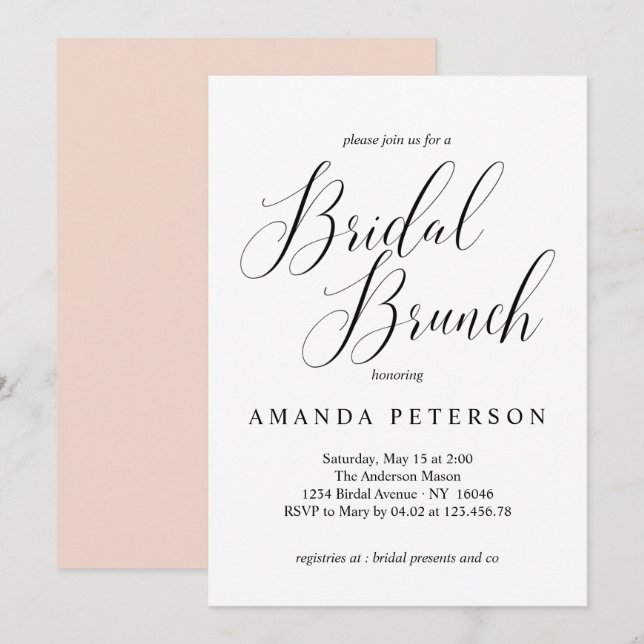 Invitación Elegante tipografía caligrafía brunch (Anverso / Reverso)