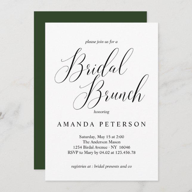 Invitación Elegante tipografía caligrafía brunch (Anverso / Reverso)