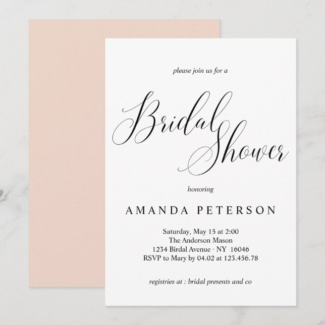 Invitación Elegante tipografía caligrafía ducha de novia (Anverso / Reverso)