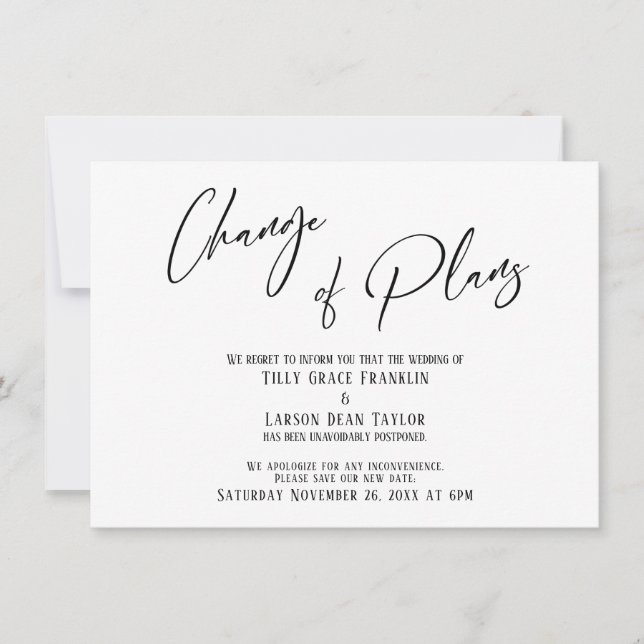 Invitación Elegante tipografía cambio de planes Boda retraso  (Anverso)