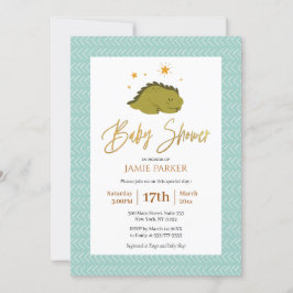 Invitación Elegante tipografía de oro lindo dinosaurio Baby S