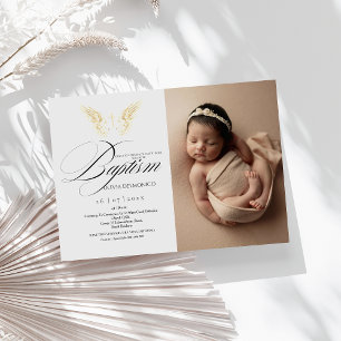 Invitación Elegante tipografía dorada cruza el bautismo