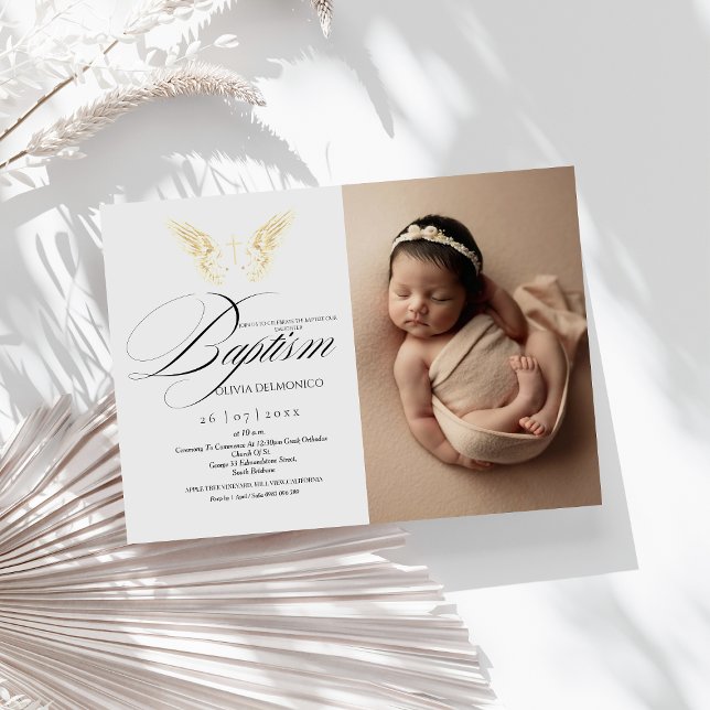 Invitación Elegante tipografía dorada cruza el bautismo (Subido por el creador)