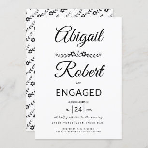 Invitación Elegante tipografía flor negra compromiso