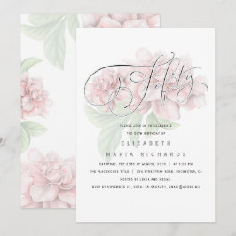 Invitación Elegante tipografía floral rosa 50 fiesta de cumpl