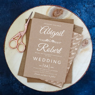 Invitación Elegante tipografía kraft papel boda rústico