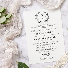 Invitación Elegante tipografía Laurel Wreath Monograma Boda