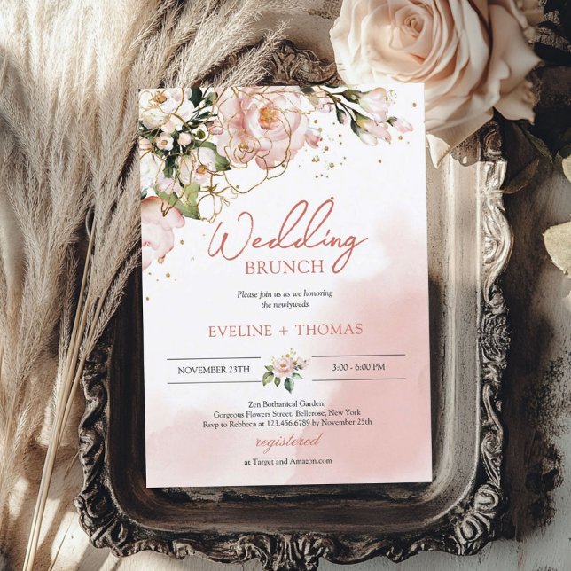 Invitación Elegante tipografía lustre boho rosa brunch boda (Elegant typography blush pink boho wedding brunch invitation)