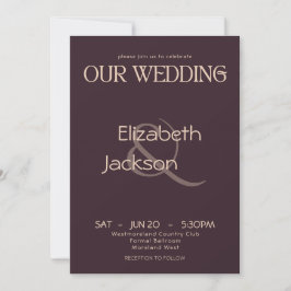 Invitación Elegante Tipografía Moderna Boda Plum Noir