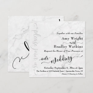 Invitación Elegante tipografía negra sobre mármol boda 3