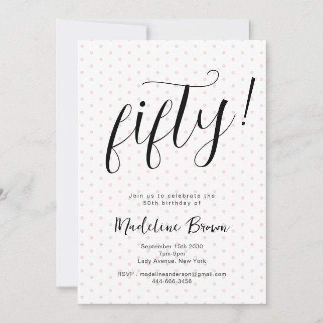 Invitación Elegante tipografía puntos rosados modernos cumple (Anverso)