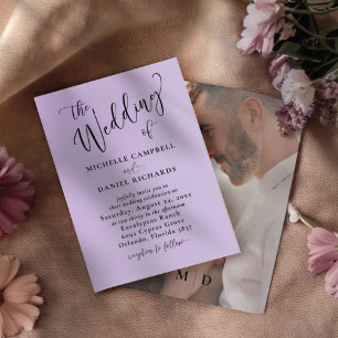 Invitación Elegante tipografía púrpura y Boda fotográfico