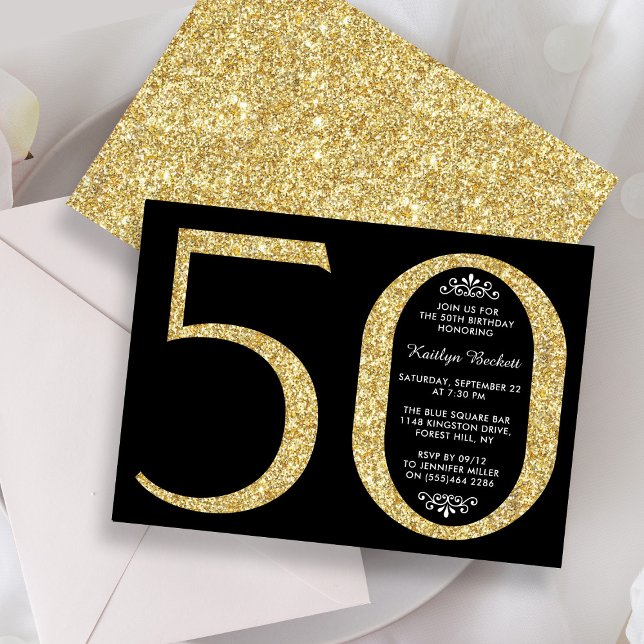Invitación Elegante tipografía Purpurina de oro 50 cumpleaños (Subido por el creador)