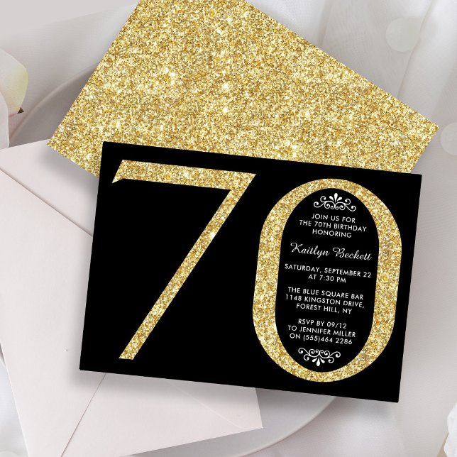 Invitación Elegante tipografía Purpurina de oro 70 cumpleaños (Subido por el creador)